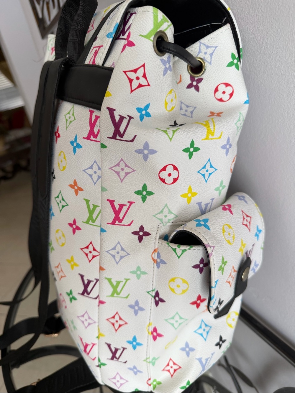 Louis Vuitton White Multicolor Monogram Canvas Backpack with Black Trim - Picture 4 of 4